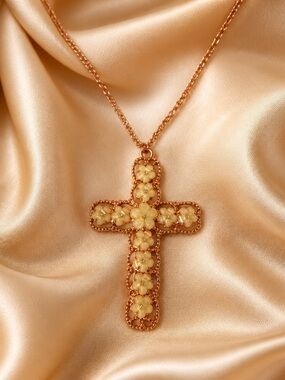 Gold Floral Cross Pendant Necklace - Women Jewelry